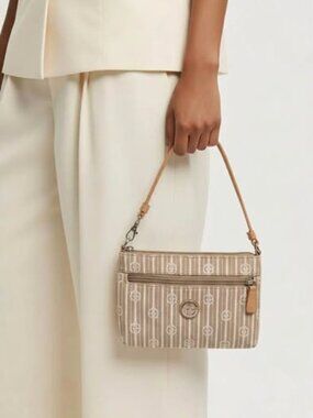 Women's Mini Handbag Beige Monogram Print Top Handle Purse